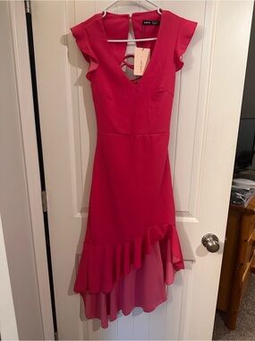 SHEIN fuchsia V-neck Ruffle Hem Dress